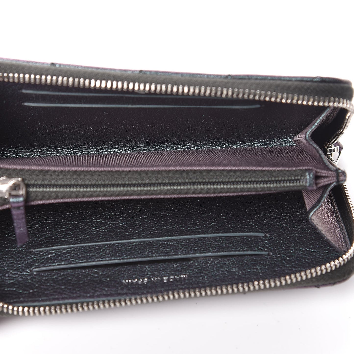 Iridescent Goatskin Quilted Medium Zip Around Wallet Purple