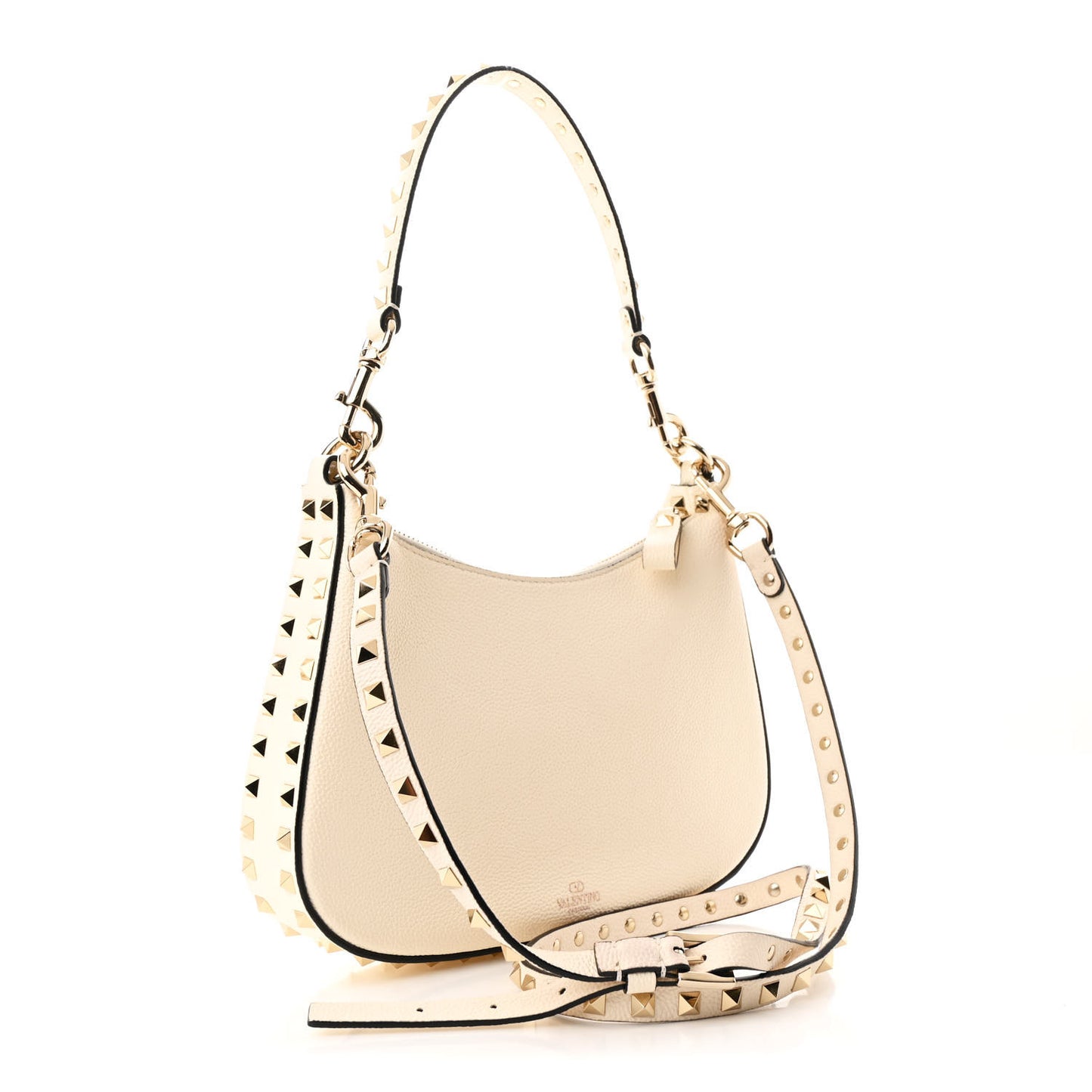 Grainy Calfskin Small Rockstud Hobo Ivory