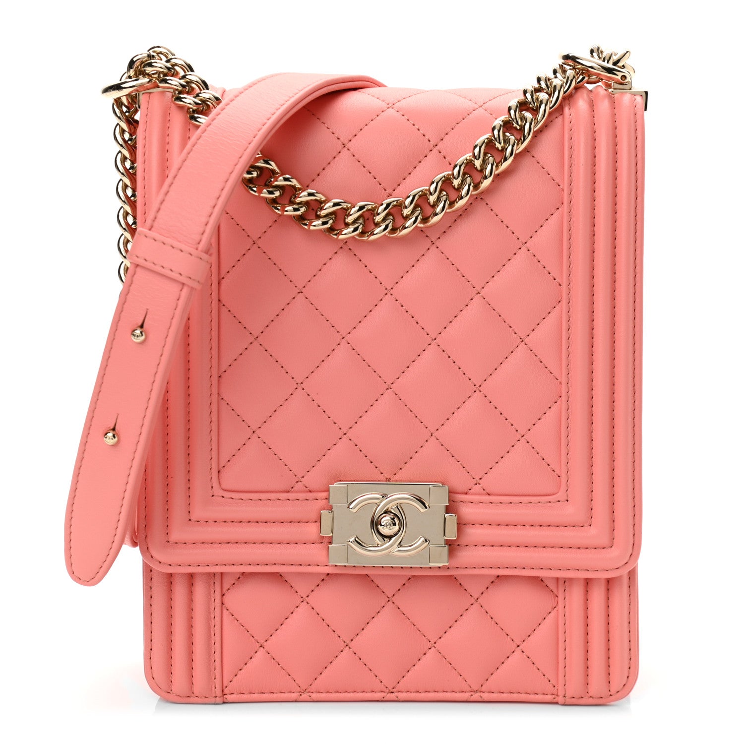 Chanel Lambskin Quilted North South Boy Flap Pink 1 of 10