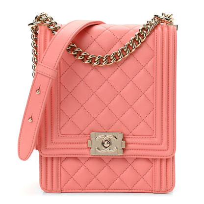 Chanel Lambskin Quilted North South Boy Flap Pink 1 of 10