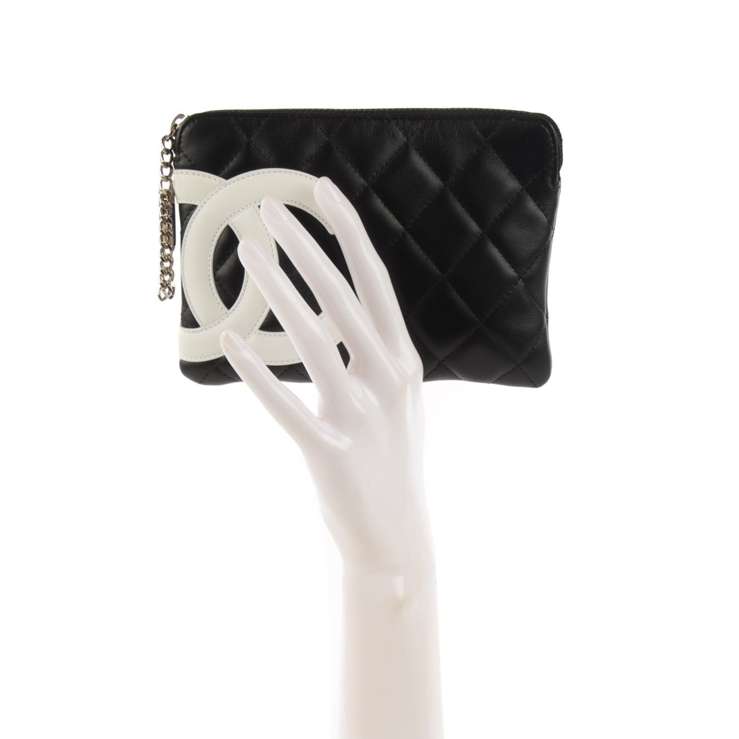 Chanel Calfskin Quilted Cambon Cosmetic Pouch Black White 2 of 7