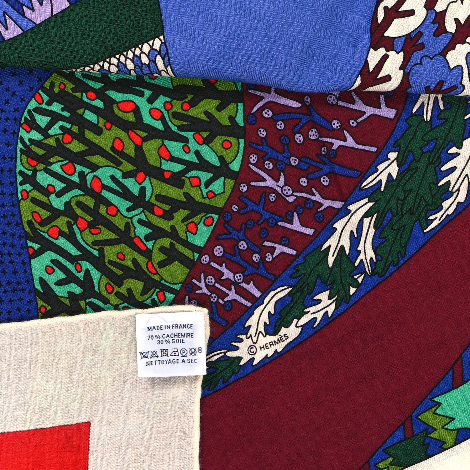 Hermes Cashmere Silk Travers Champs Shawl GM 140 Rouge Violet Vert 3 of 3