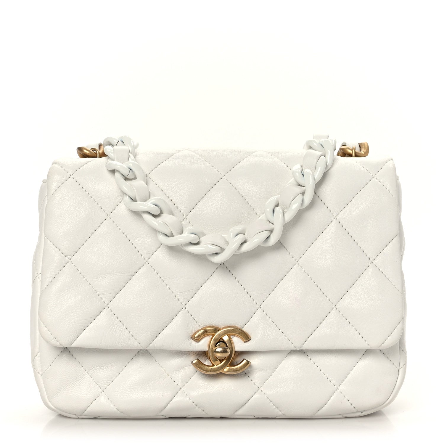 Chanel Lambskin Quilted Small Lacquered Chain Flap White 1 of 8