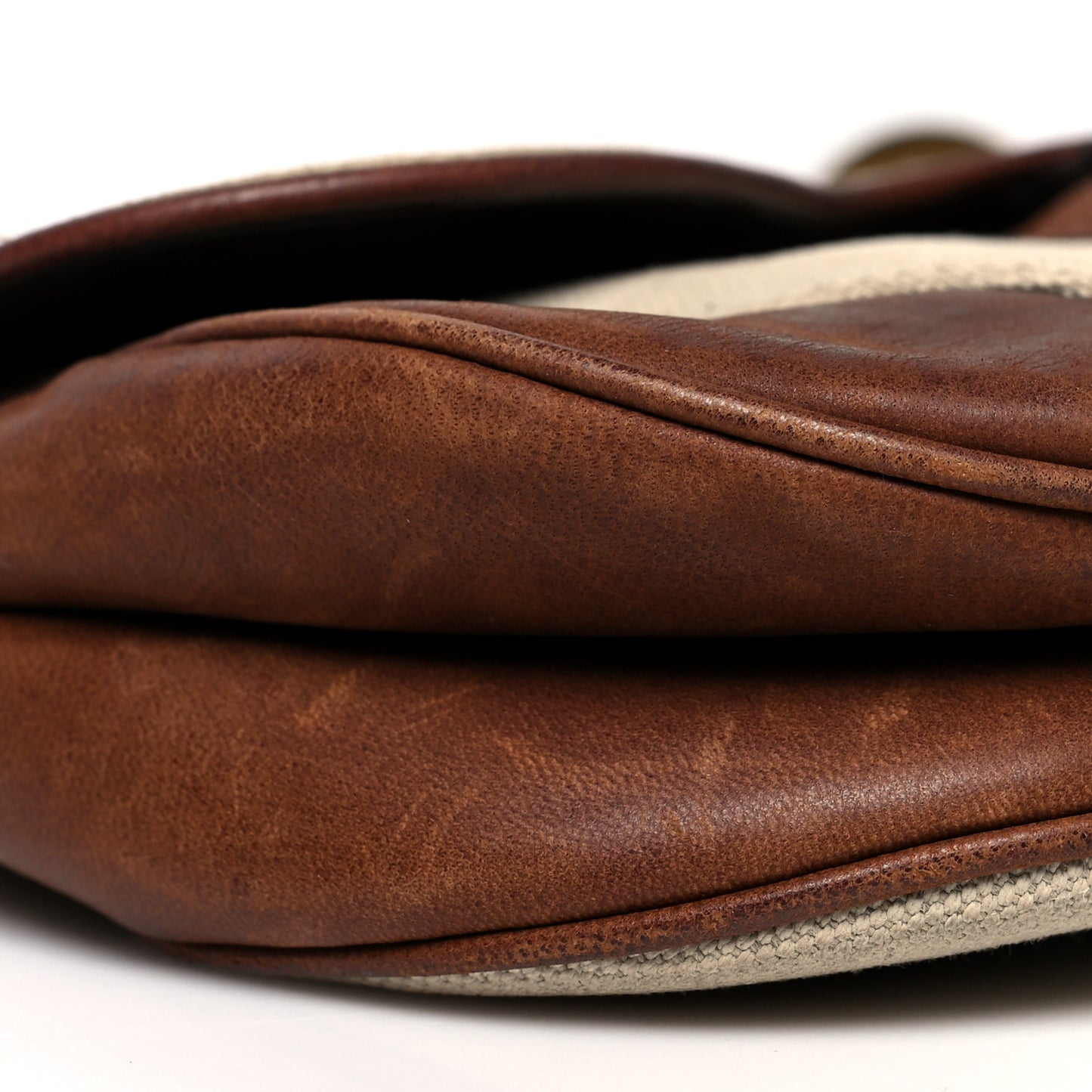 Canvas Calfskin Saddle Bag Beige
