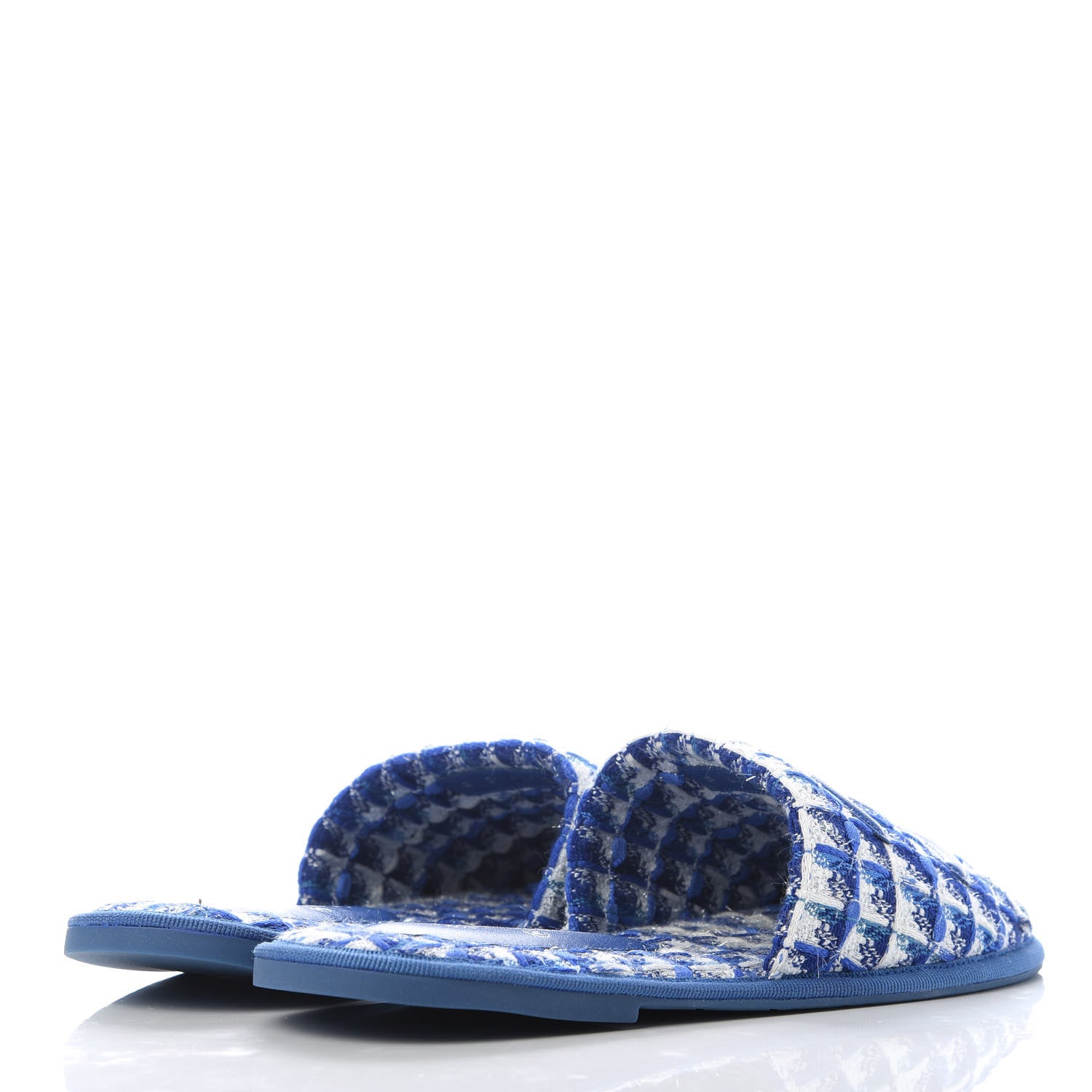 Chanel Tweed CC Flat Mules XS Blue 4 of 10