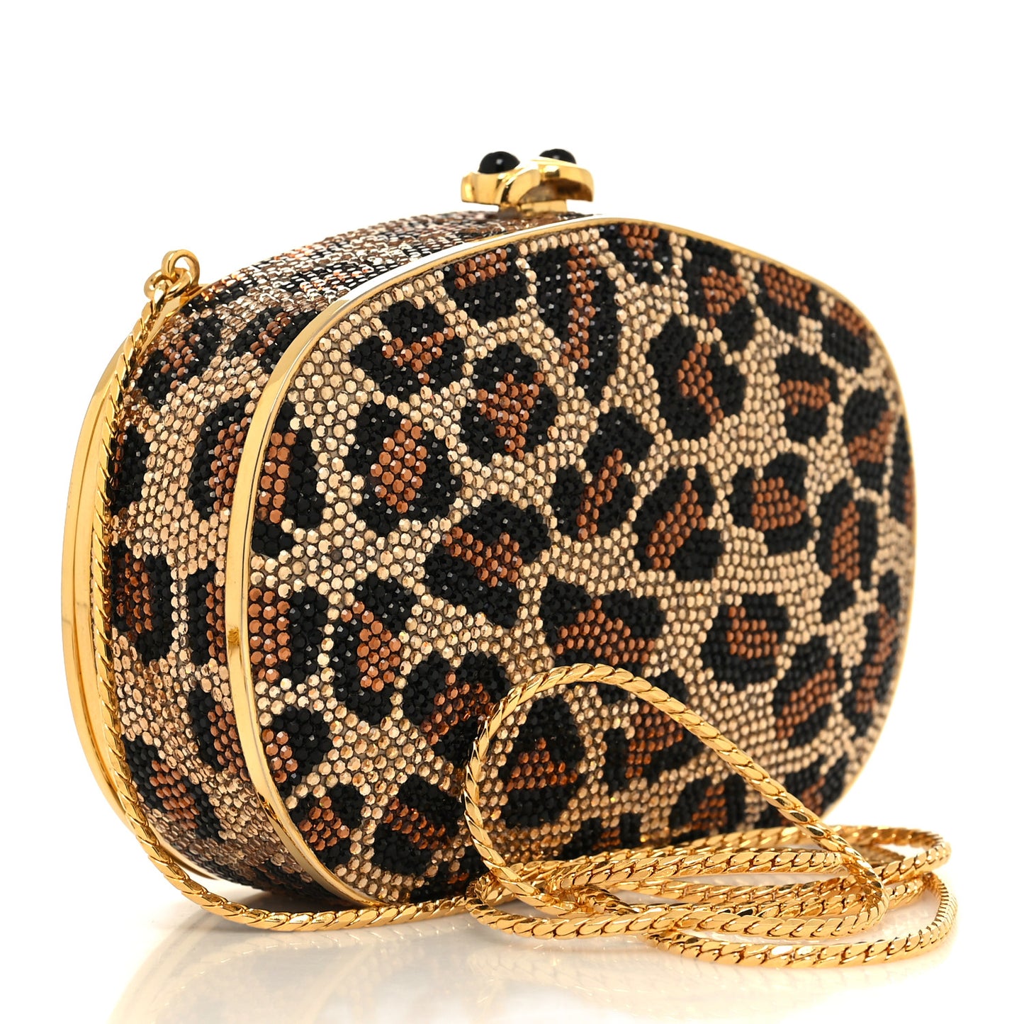 Crystal Minaudiere Leopard Clutch Black Brown