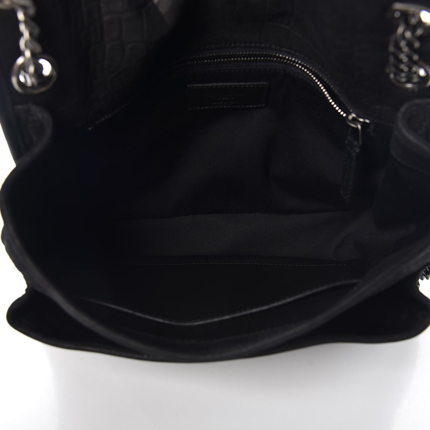 Nubuck Crocodile Embossed Monogram Medium Niki Chain Satchel Black