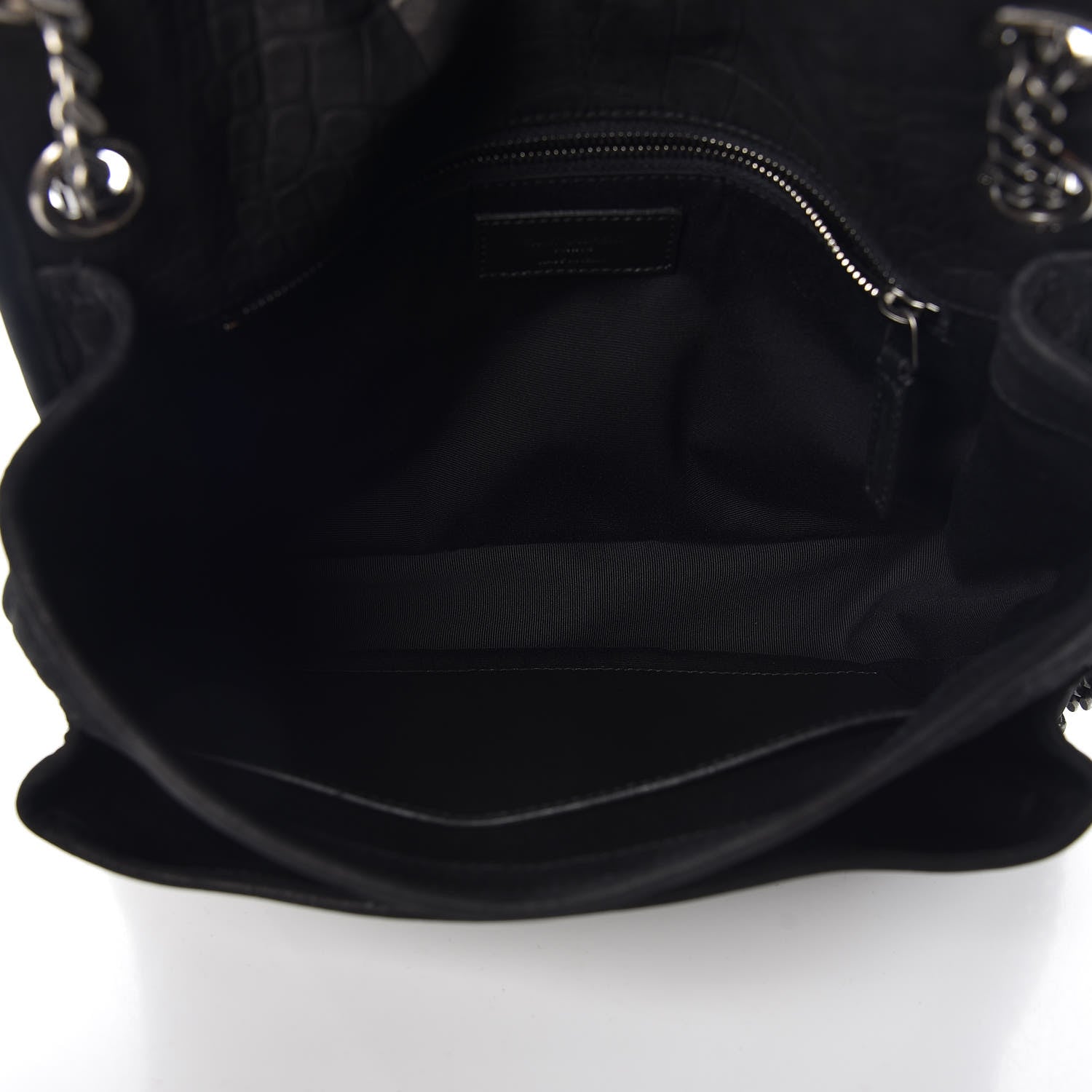 Saint Laurent Nubuck Crocodile Embossed Monogram Medium Niki Chain Satchel Black 7 of 9