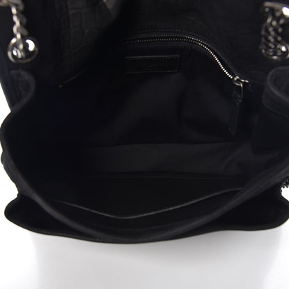 Saint Laurent Nubuck Crocodile Embossed Monogram Medium Niki Chain Satchel Black 7 of 9