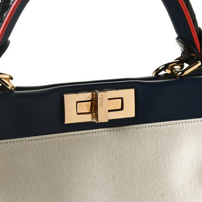 Fendi Canvas Crocodile Embossed Medium Peekaboo Iconic Satchel White Navy Red 13 of 13