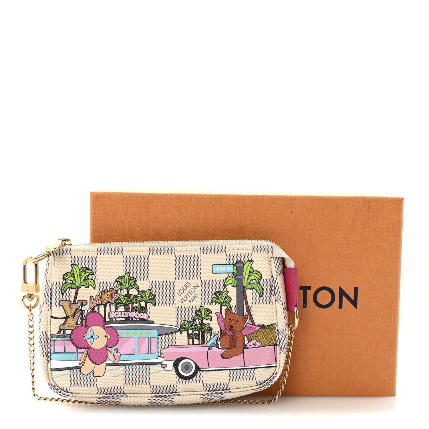Louis Vuitton Damier Azur 2021 Christmas Animation Hollywood Mini Pochette Accessories Fuchsia 7 of 7