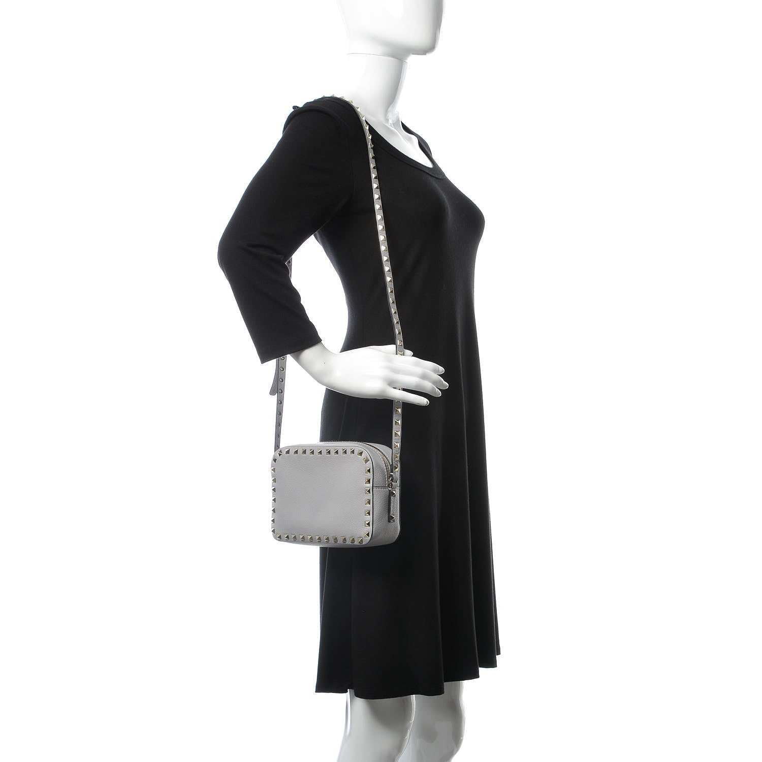 Valentino Garavani Grained Calfskin Rockstud Camera Crossbody Bag Pastel Grey 2 of 7