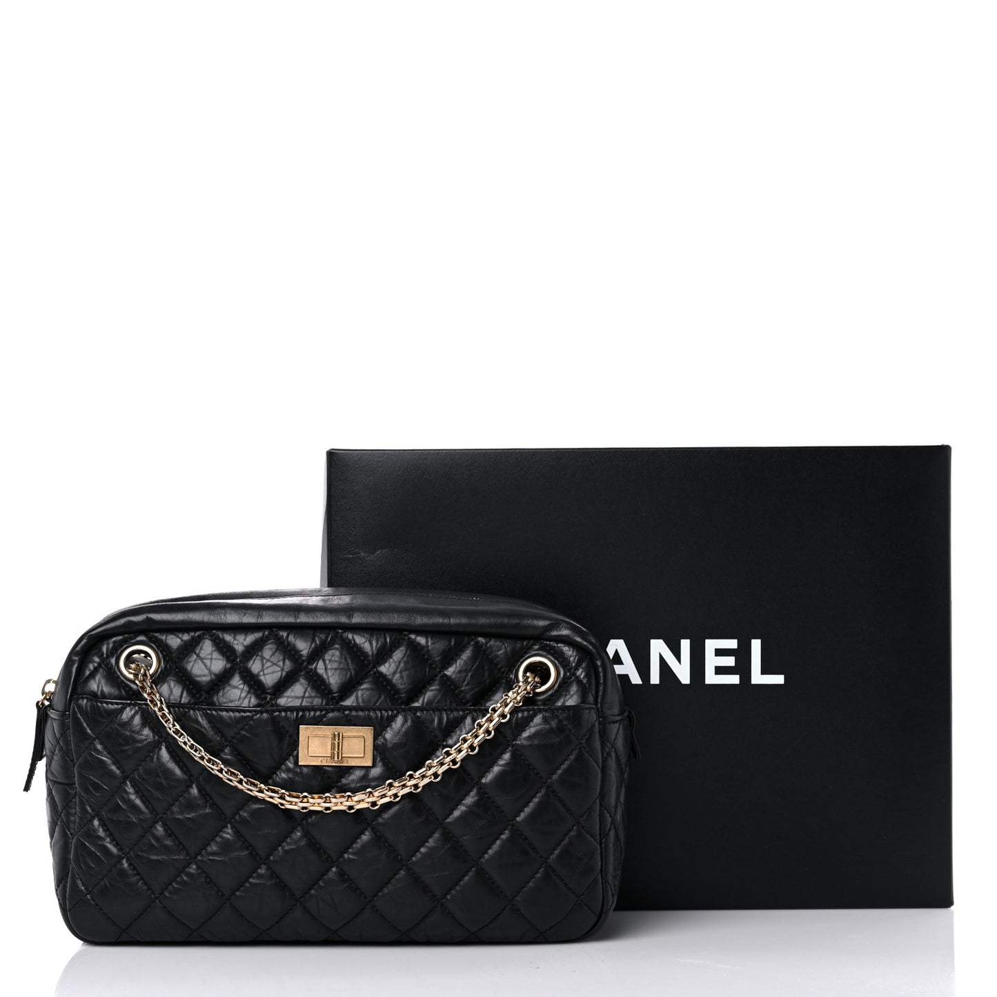 Aged Calfskin Quilted Medium Reissue Camera Case Black