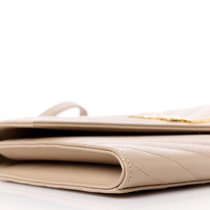 Saint Laurent Grain De Poudre Matelasse Chevron Monogram Envelope Clutch Dark Beige 9 of 11