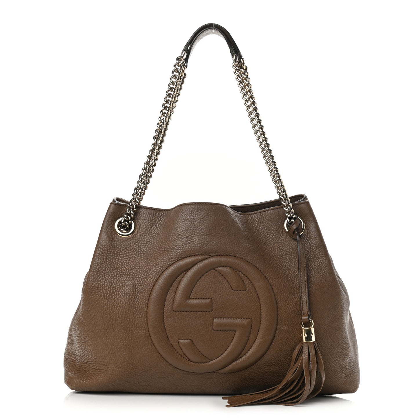 Pebbled Calfskin Medium Soho Chain Shoulder Bag Maple Brown