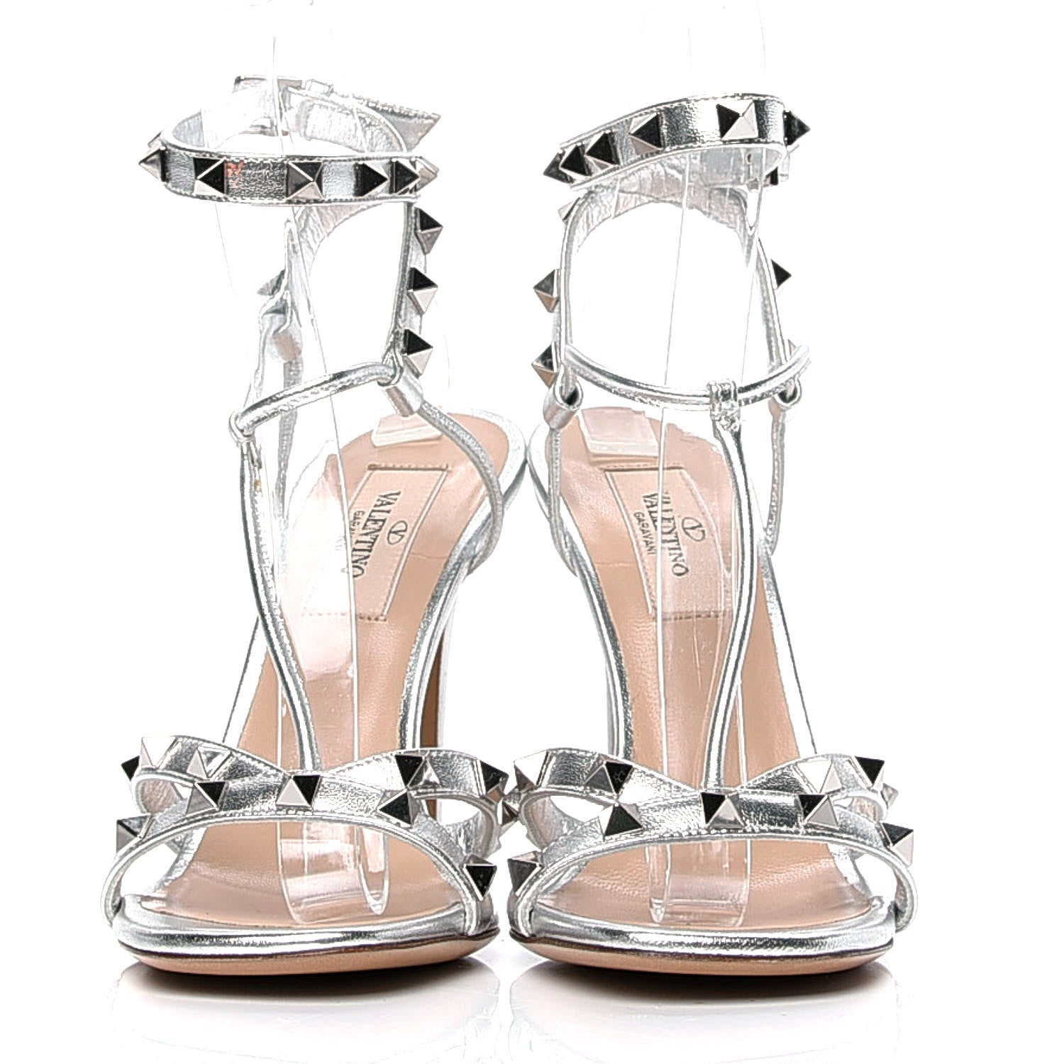 Valentino Garavani Metallic Nappa Rockstud Ankle T-Strap 105mm Sandals 36 Silver 2 of 6
