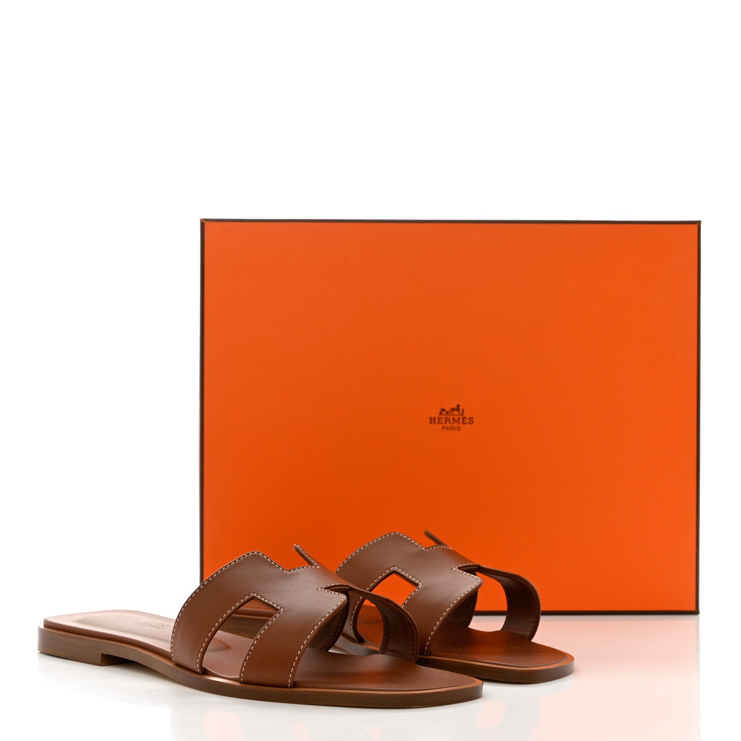 Hermes Box Calfskin Oran Sandals 38 Gold 9 of 9