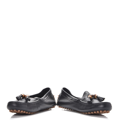 Gucci Hebron Calfskin Womens Bamboo Tassel Driver Loafers 39 Black 5 of 11