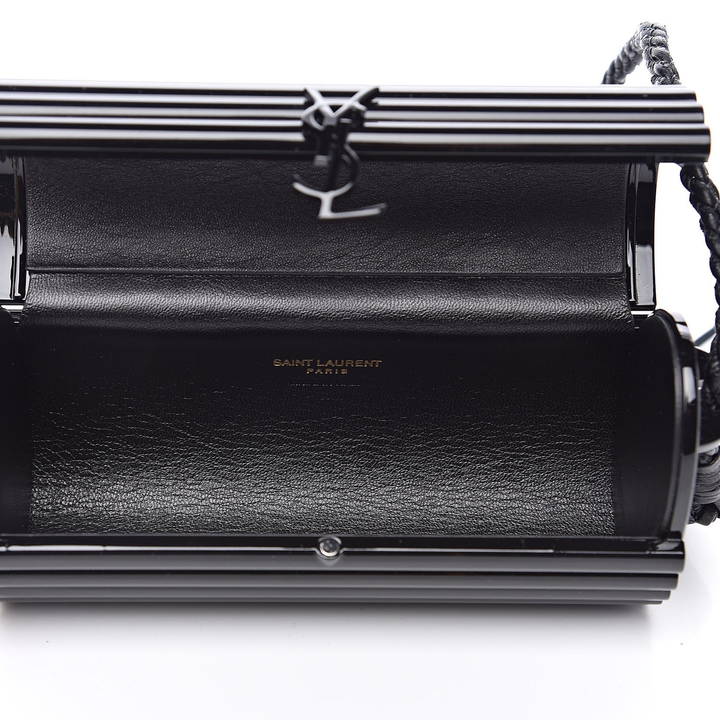 Ribbed Plexiglass Lambskin Fringe Monogram Opium Box Bag Black