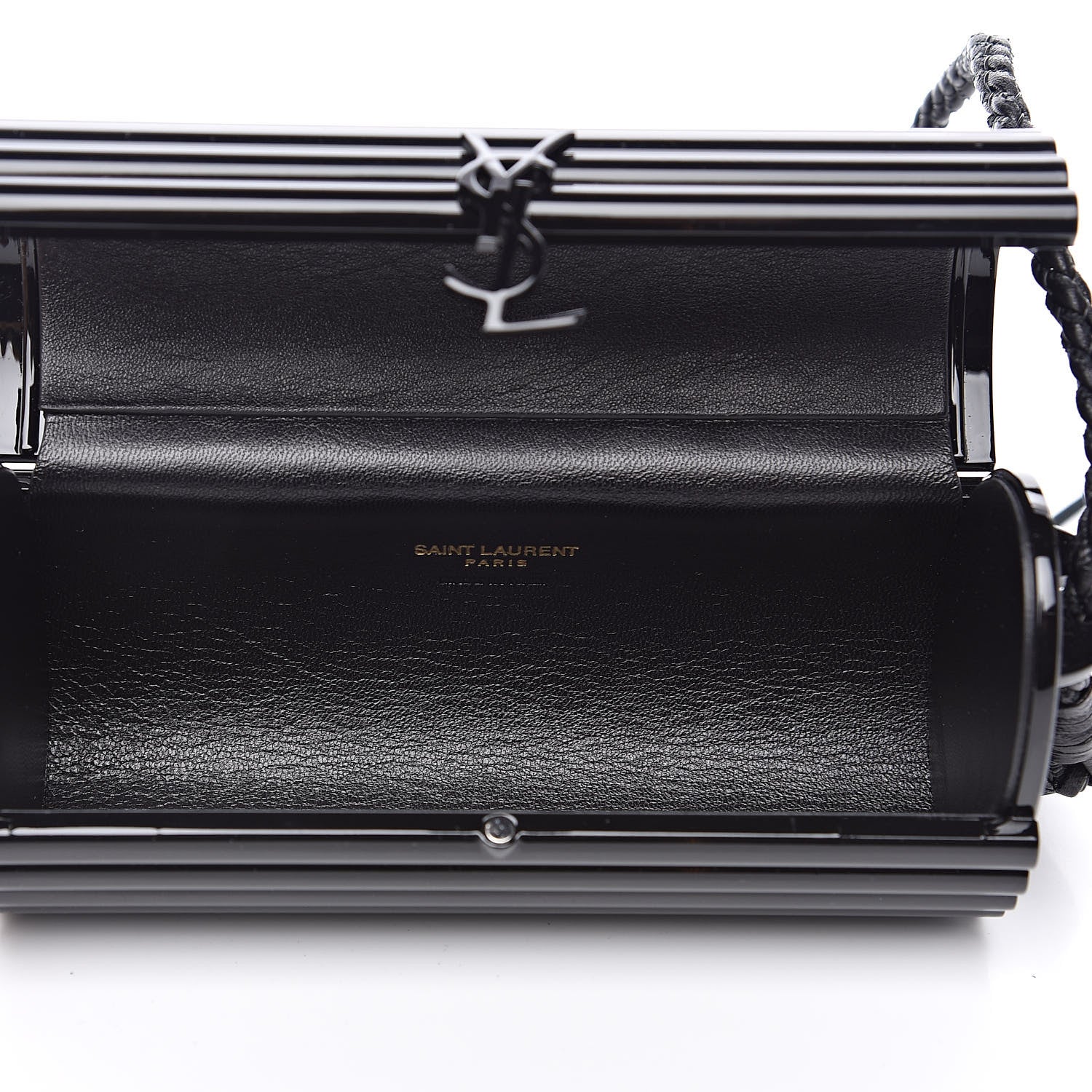 Saint Laurent Ribbed Plexiglass Lambskin Fringe Monogram Opium Box Bag Black 5 of 9