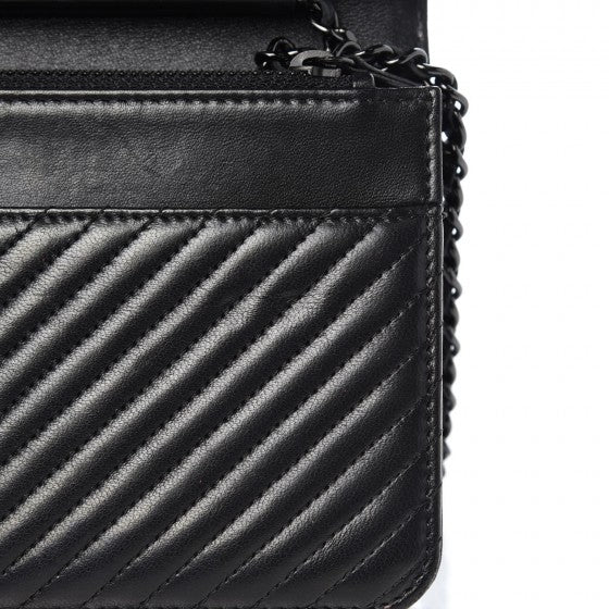 Chanel Lambskin Chevron Quilted Wallet On Chain WOC So Black 8 of 11