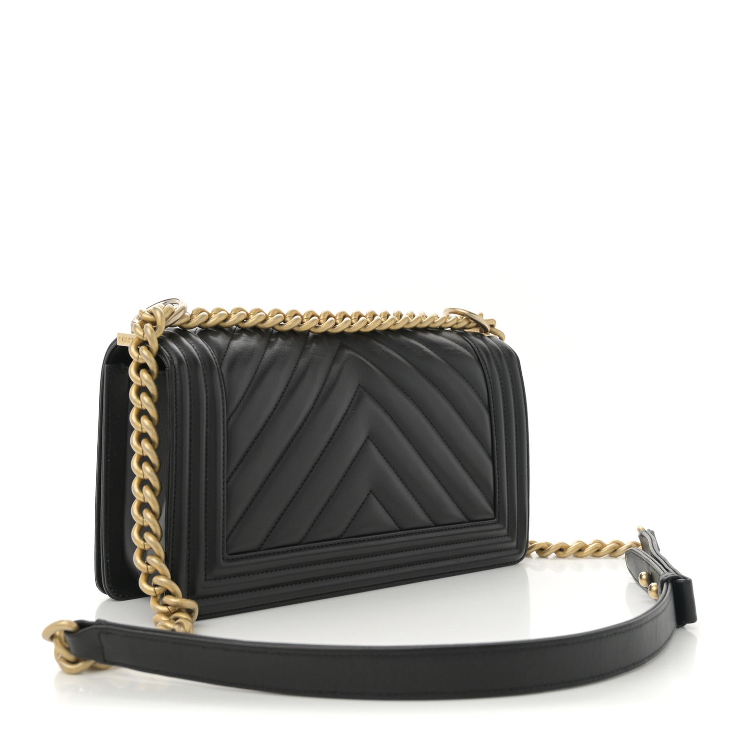 Calfskin Chevron Quilted Medium Boy Flap Black
