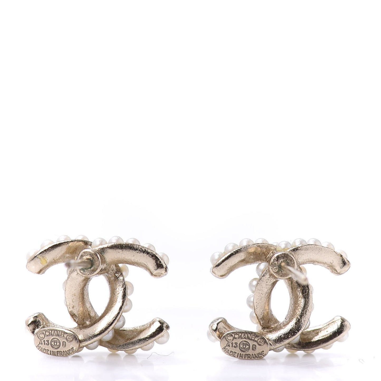 Pearl Twisted CC Earrings Light Gold White