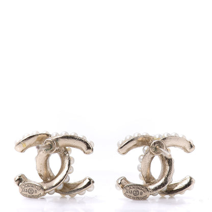Chanel Pearl Twisted CC Earrings Light Gold White 4 of 4