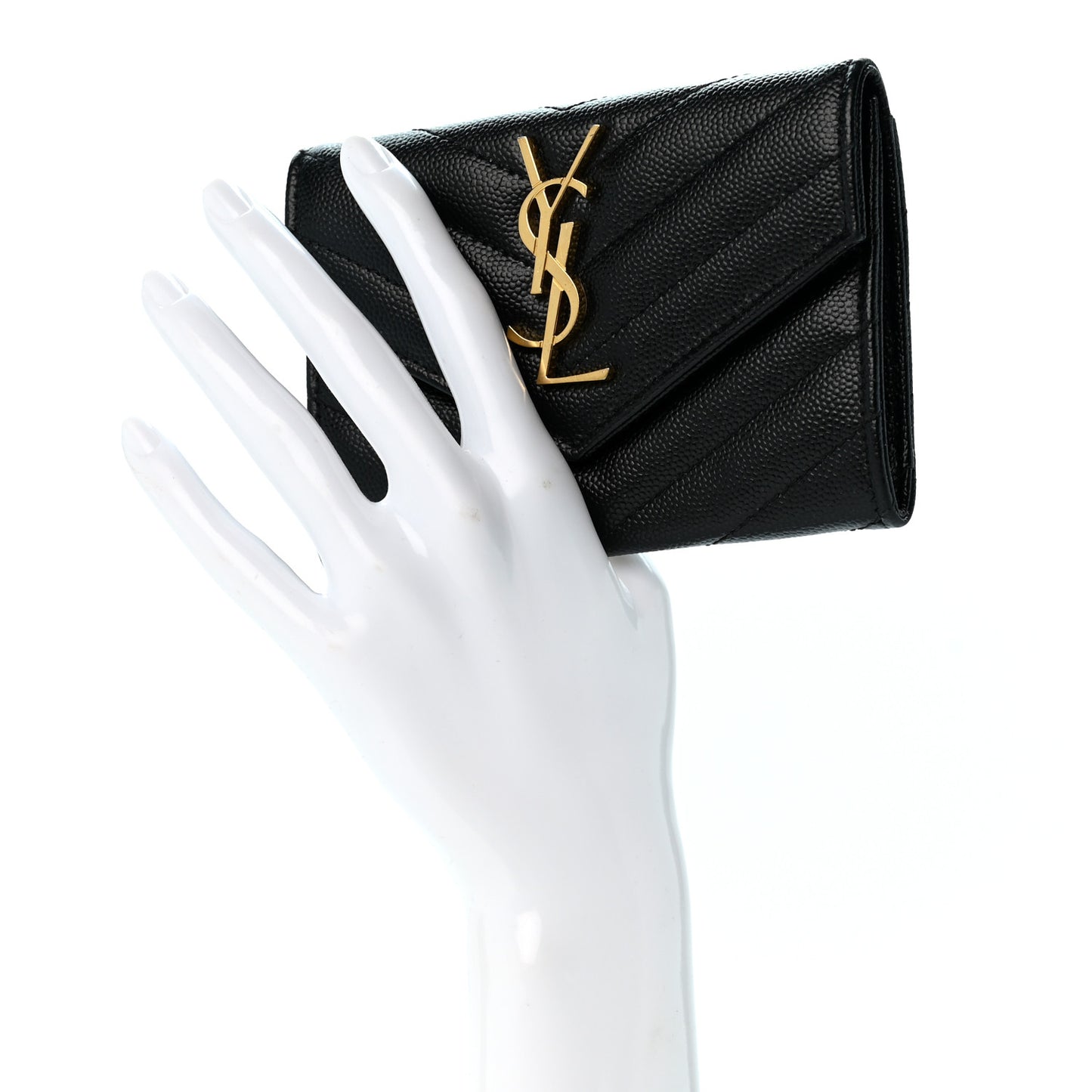 Grain De Poudre Matelasse Chevron Small Monogram Envelope Wallet Black