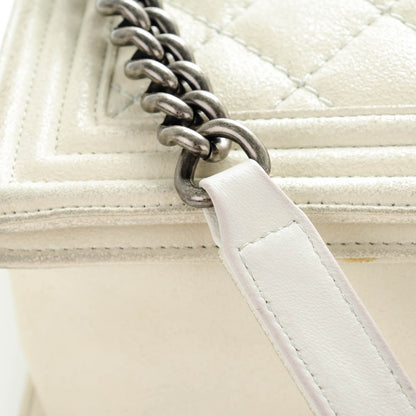 Chanel Goatskin Quilted Large Gentle Boy Flap Dark White 13 of 15