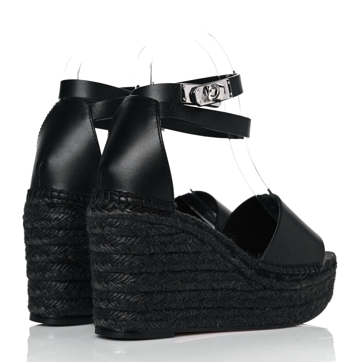 Calfskin Tivoli Espadrille Wedge Sandals 36 Black