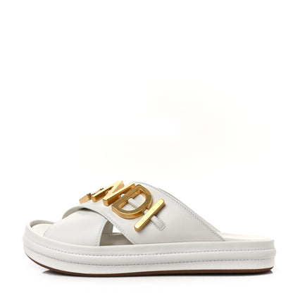 Fendi Vitello Womens Fendigraphy Slide Sandals 37 White Ice 1 of 9