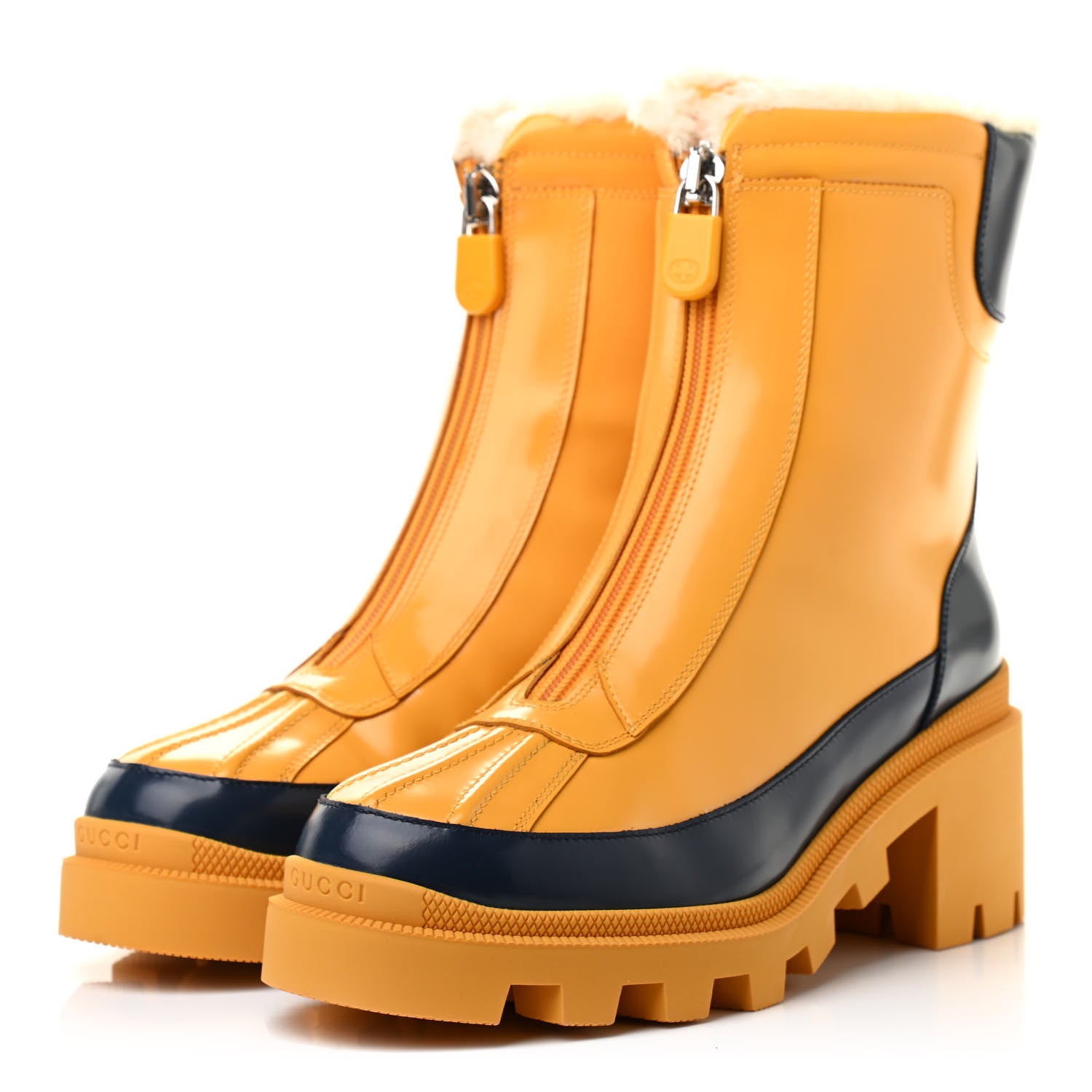 Gucci Smooth Calfskin Zip Rain Boots 38 Blue Agata Crop 3 of 7