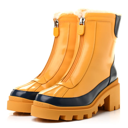 Gucci Smooth Calfskin Zip Rain Boots 38 Blue Agata Crop 3 of 7