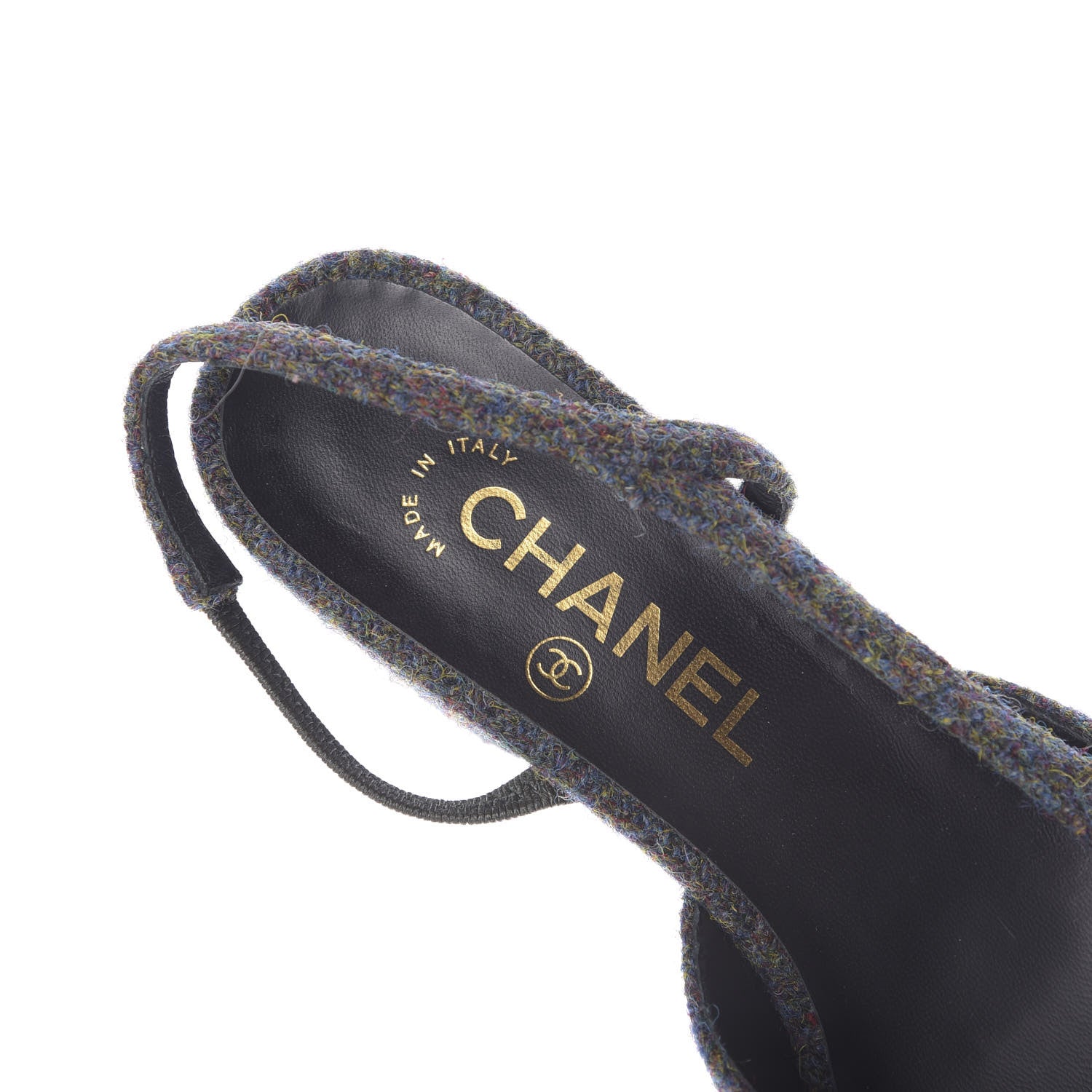 Chanel Wool Cap Toe CC Slingback Pumps 38 Black Dark Grey 8 of 13