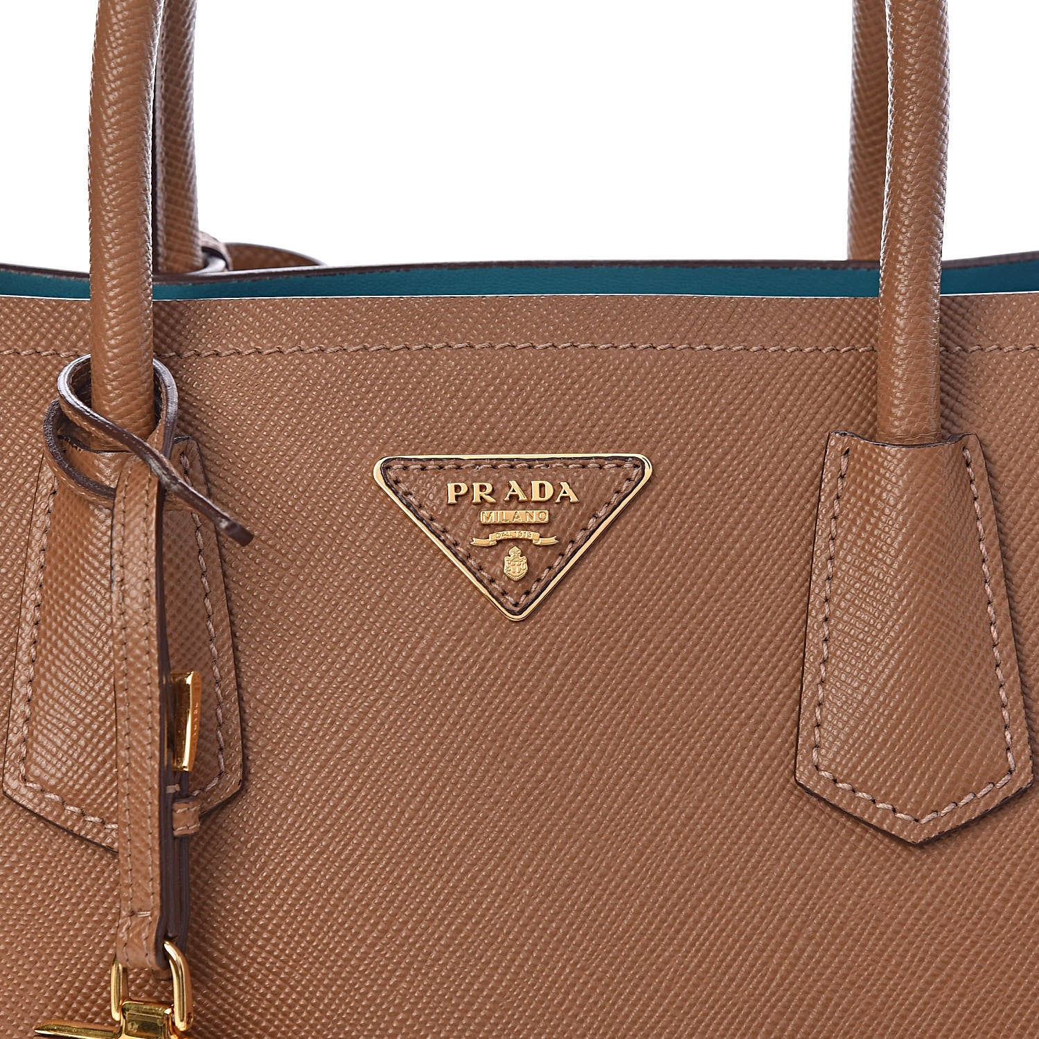 Prada Saffiano Cuir Medium Double Bag Cannella Turchese 7 of 9