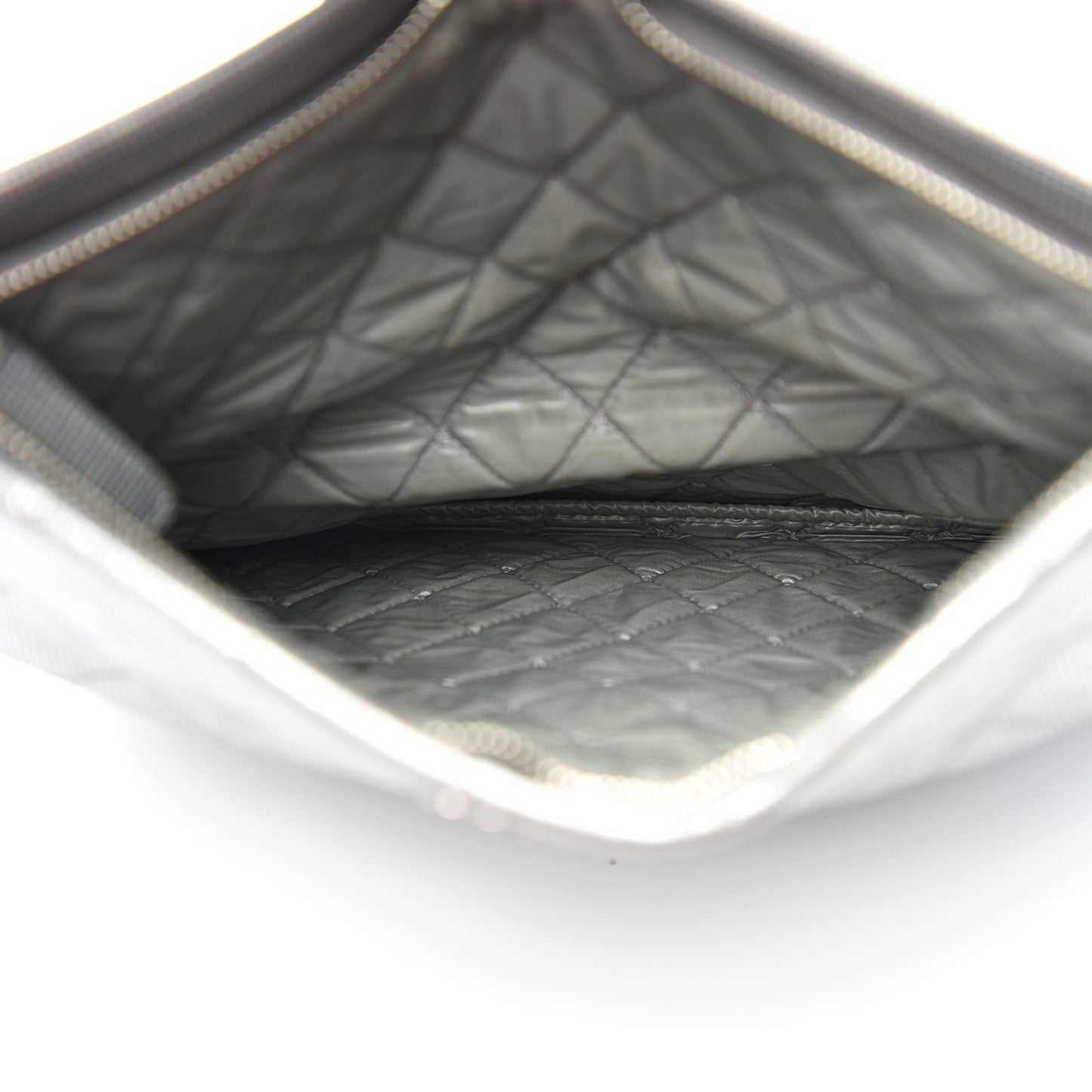 Metallic Calfskin Quilted Pixel Effect CC Beauty Clutch Silver