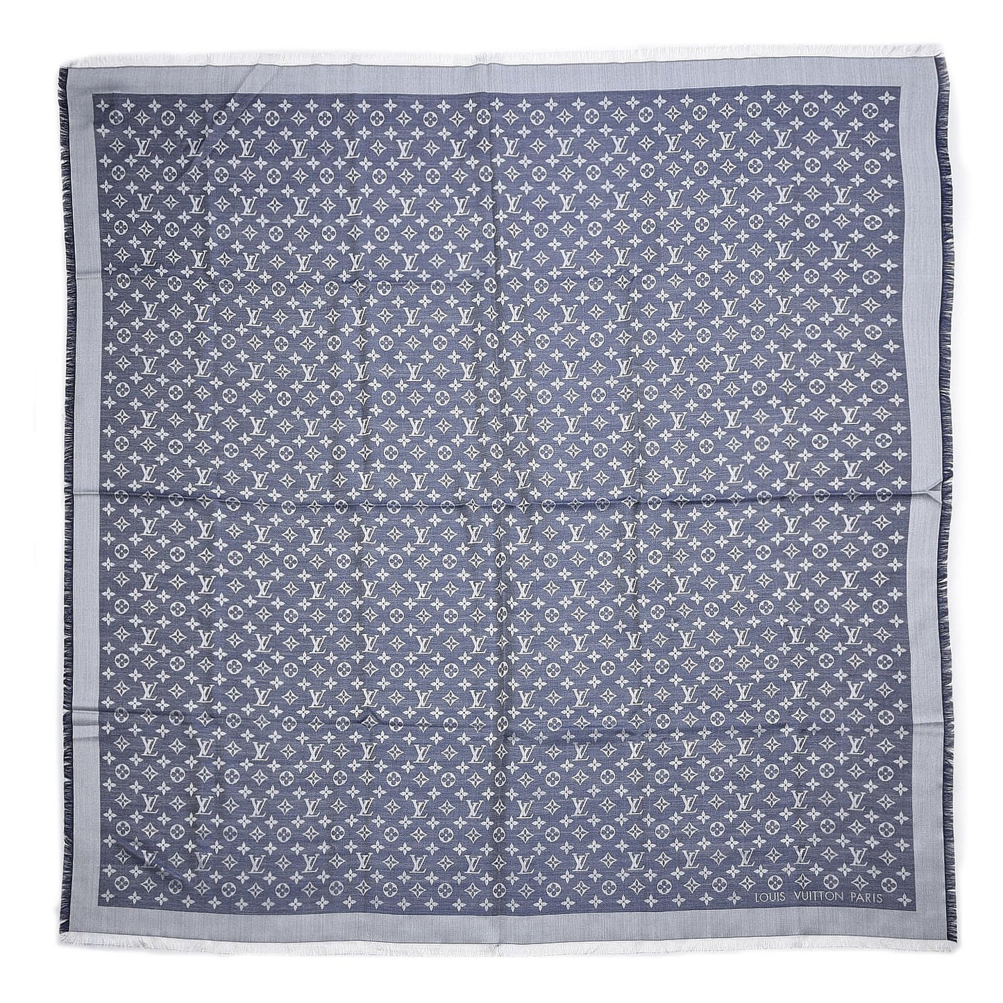 Silk Wool Monogram Denim Shawl Blue