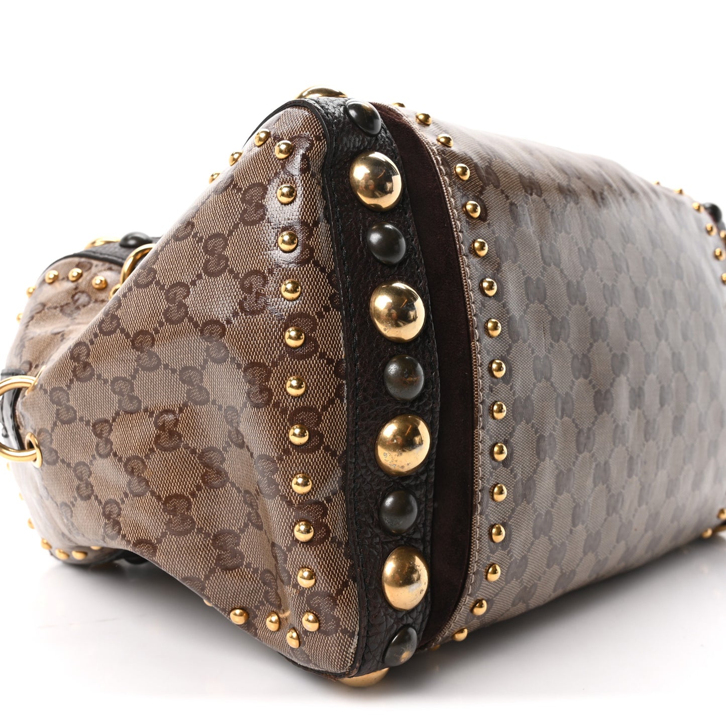 Crystal Monogram Studded Large Babouska Boston Dark Brown