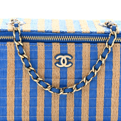 Chanel Raffia Jute Striped Small Vanity Case With Chain Blue Beige 8 of 10