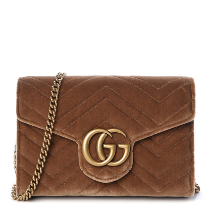 Gucci Velvet Matelasse GG Marmont Chain Wallet Taupe 1 of 11