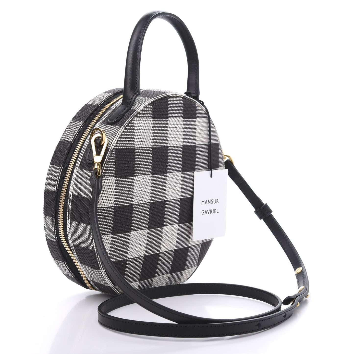 Canvas Gingham Check Circle Crossbody Black White