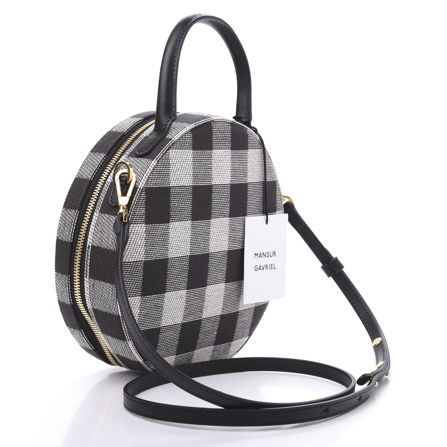 Mansur Gavriel Canvas Gingham Check Circle Crossbody Black White 4 of 9