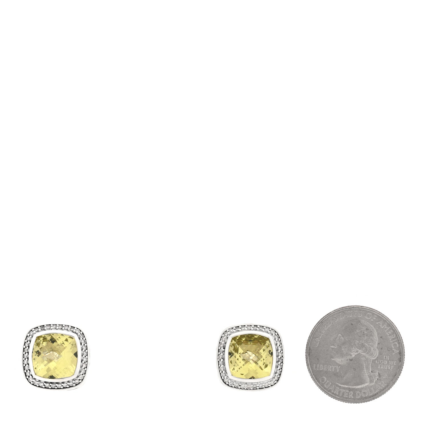 David Yurman Sterling Silver Diamond Lemon Quartz 11mm Albion Earrings 2 of 4