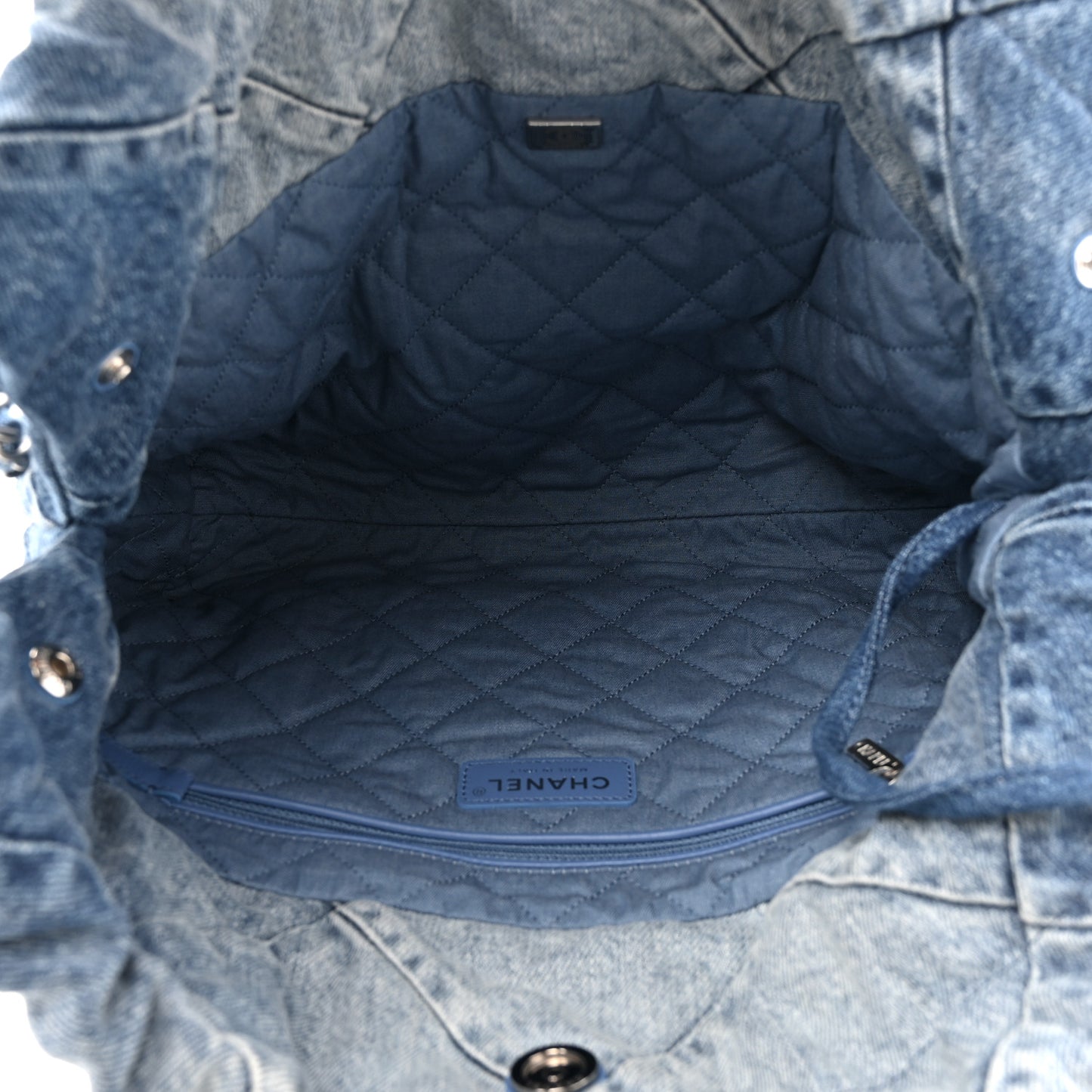 Denim Quilted Small Chanel 22 Blue