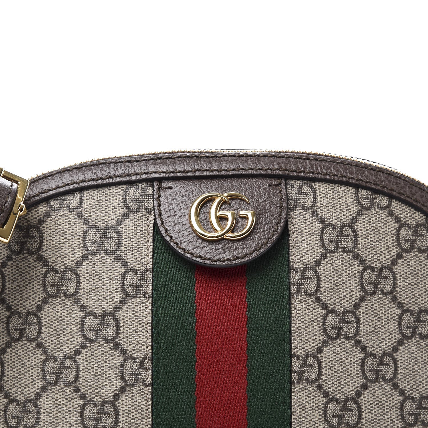 Gucci GG Supreme Monogram Textured Dollar Calfskin Web Small Ophidia Dome Shoulder Bag Beige Ebony New Acero 10 of 10