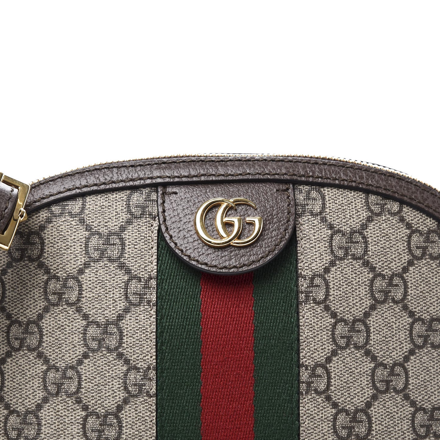 GG Supreme Monogram Textured Dollar Calfskin Web Small Ophidia Dome Shoulder Bag Beige Ebony New Acero