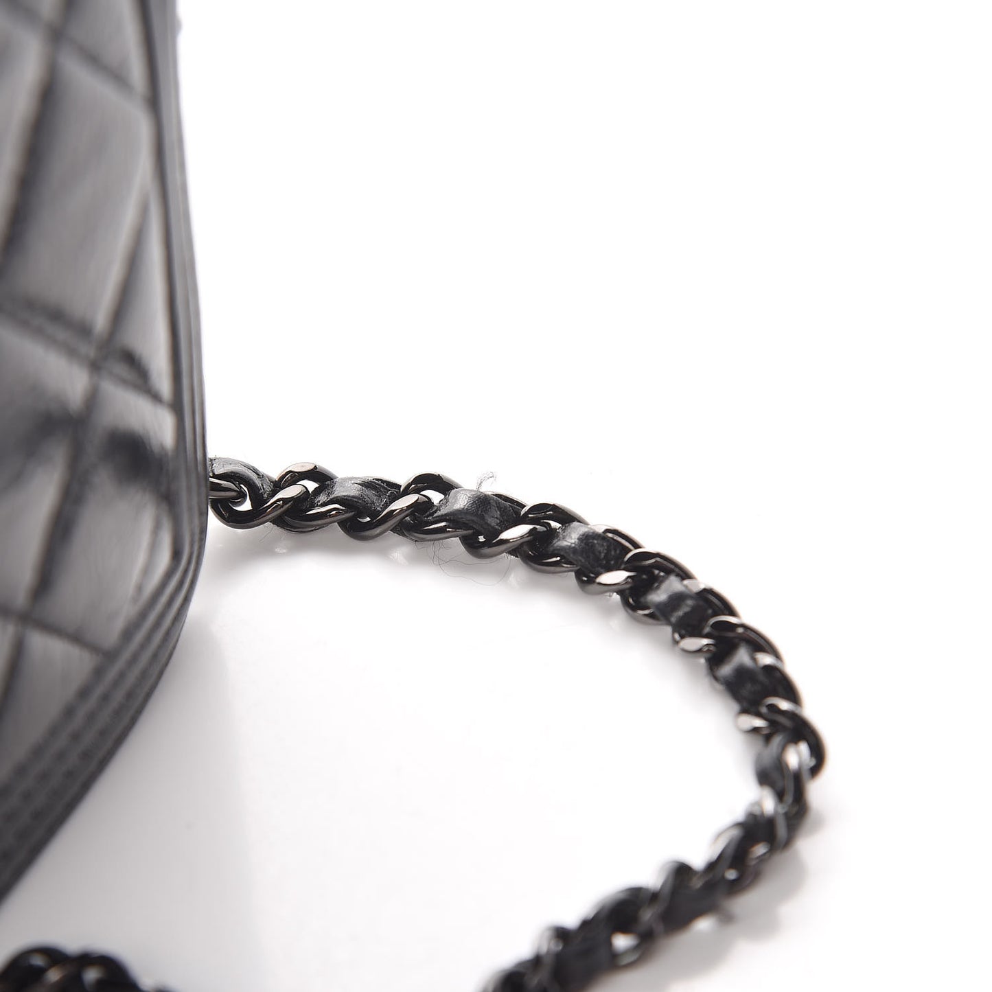 Shiny Aged Calfskin Quilted Boy Wallet On Chain WOC Black