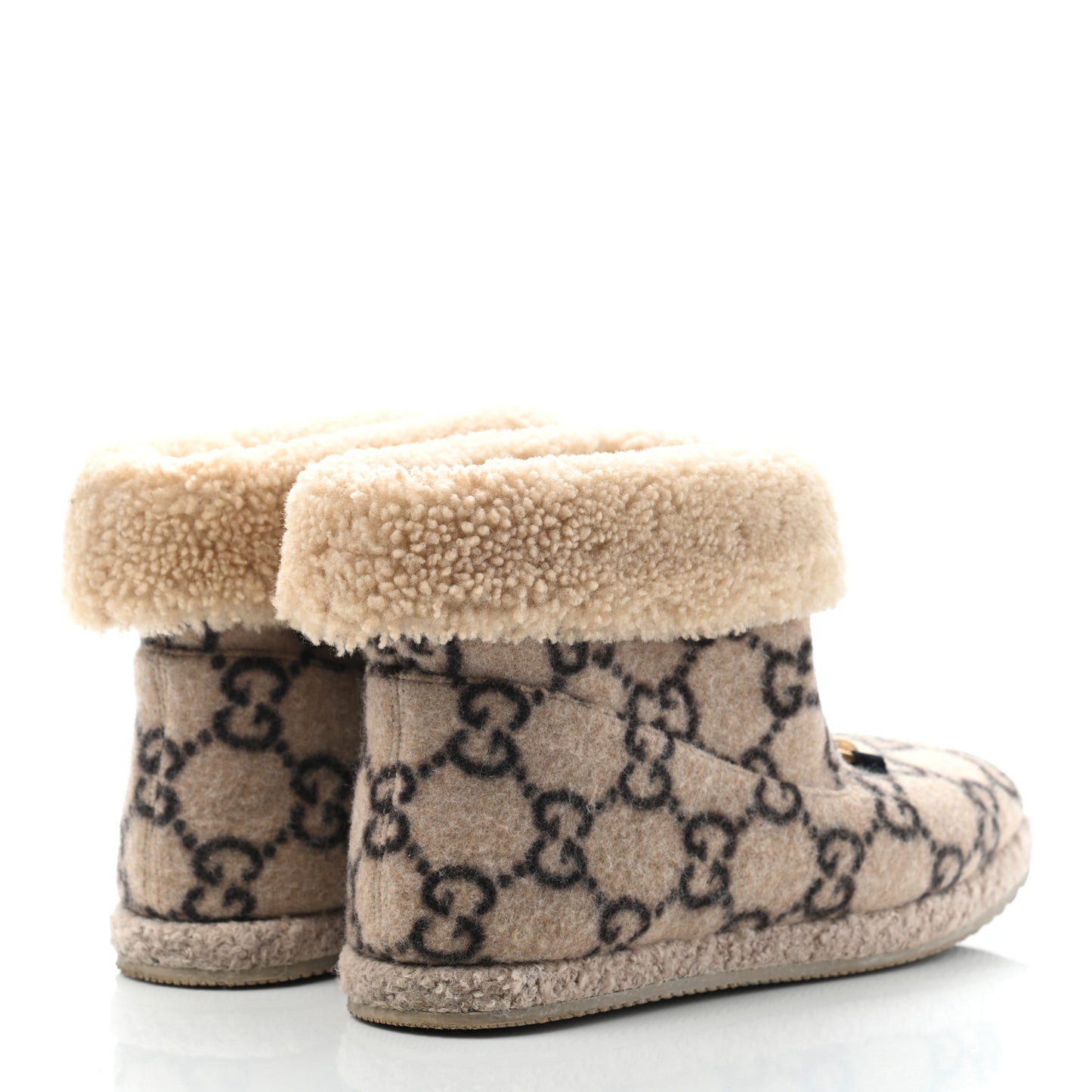 Covered Wool GG Monogram Womens Fria Horsebit Ankle Boots 40 Beige Ebony Butterscotch