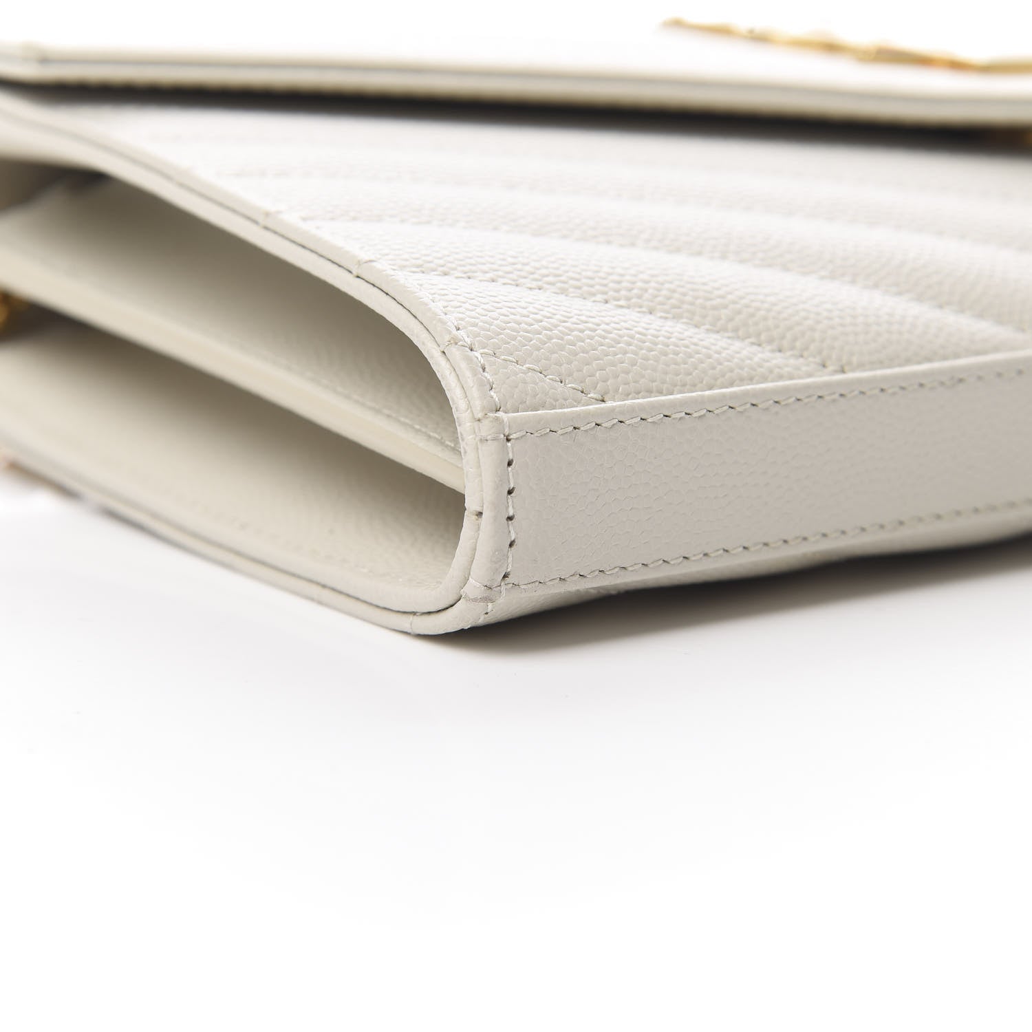 Saint Laurent Grain De Poudre Matelasse Chevron Monogram Chain Wallet Crema Soft 9 of 12